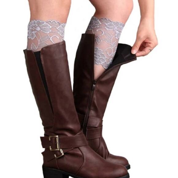 Lace Boot Cuffs Toppers Western Winter Stretch Black Gray Gold Set of 2 - Picture 1 of 4